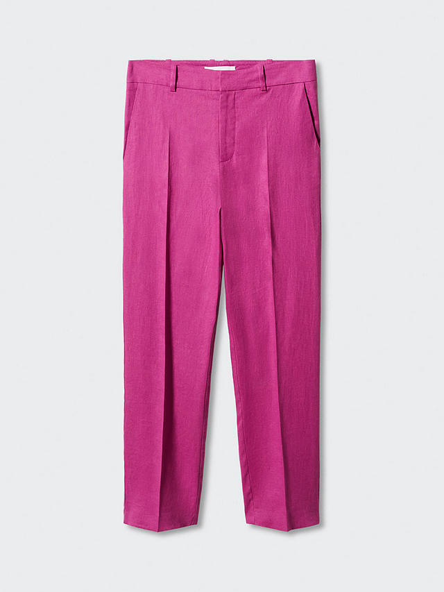 Mango Boreli Linen Trousers, Purple at John Lewis & Partners