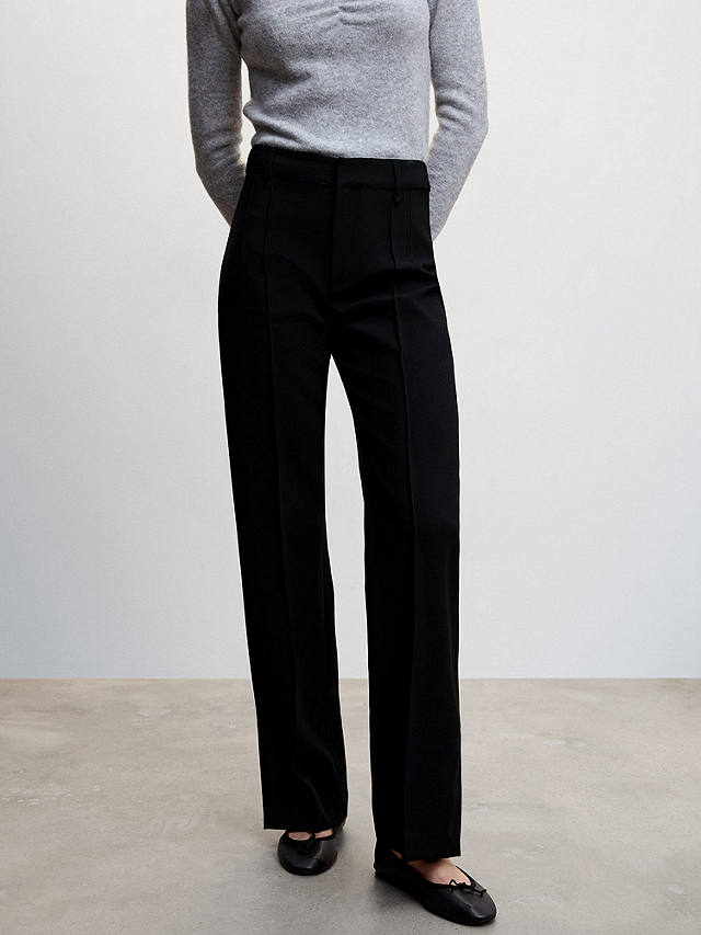 Mango Maca Straight Leg Suit Trousers, Black at John Lewis & Partners
