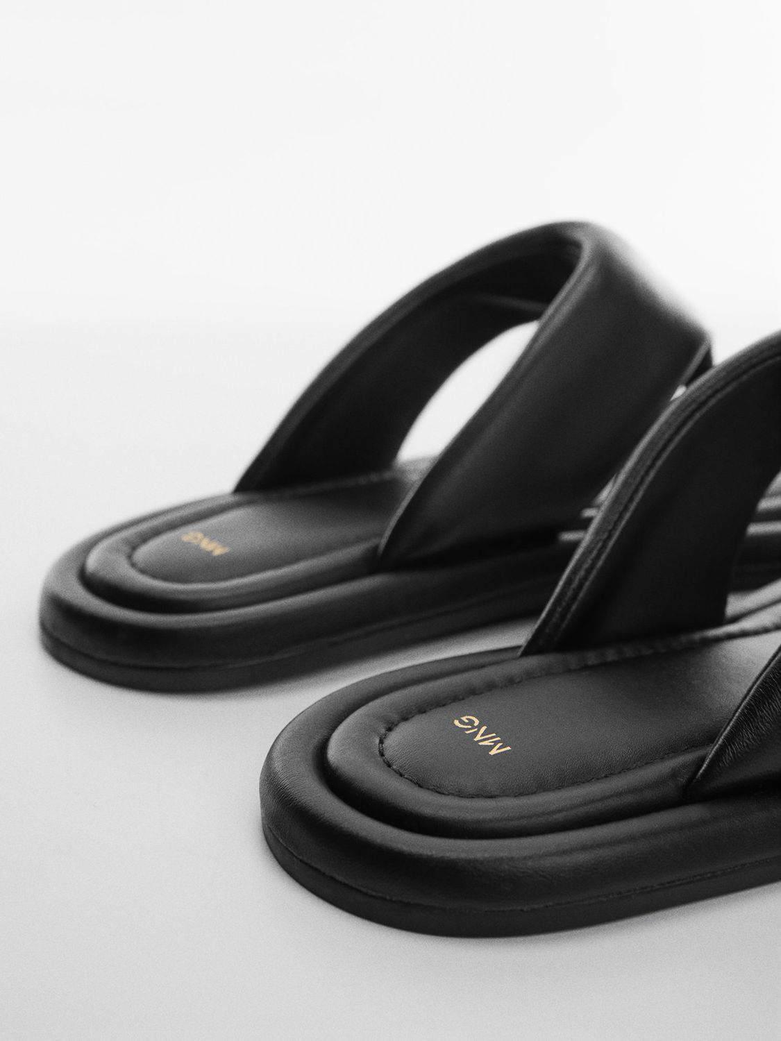 Mango Sam Leather Footbed Sandals, Black at John Lewis & Partners