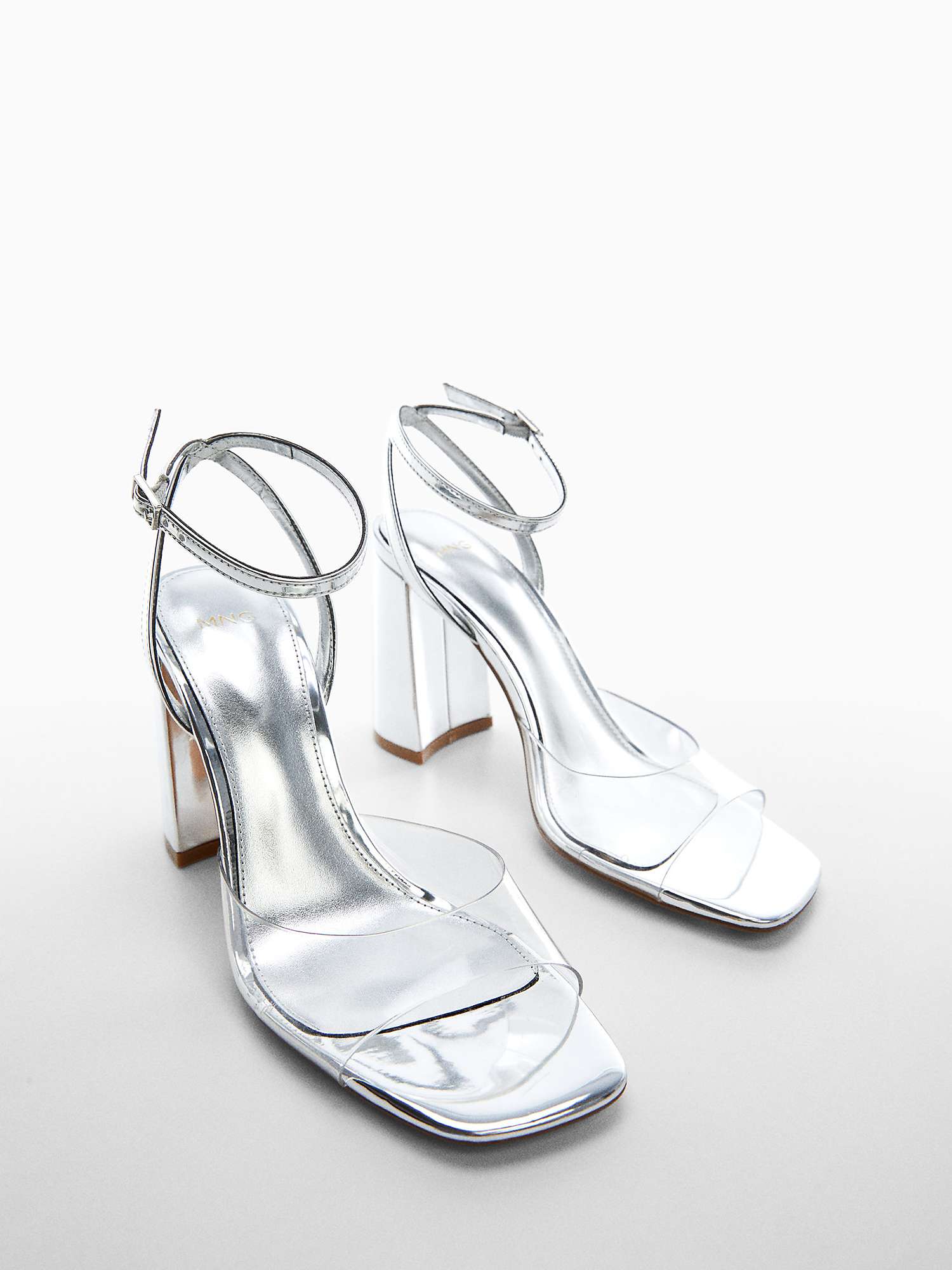 Mango Block Heel Sandals, Silver at John Lewis & Partners