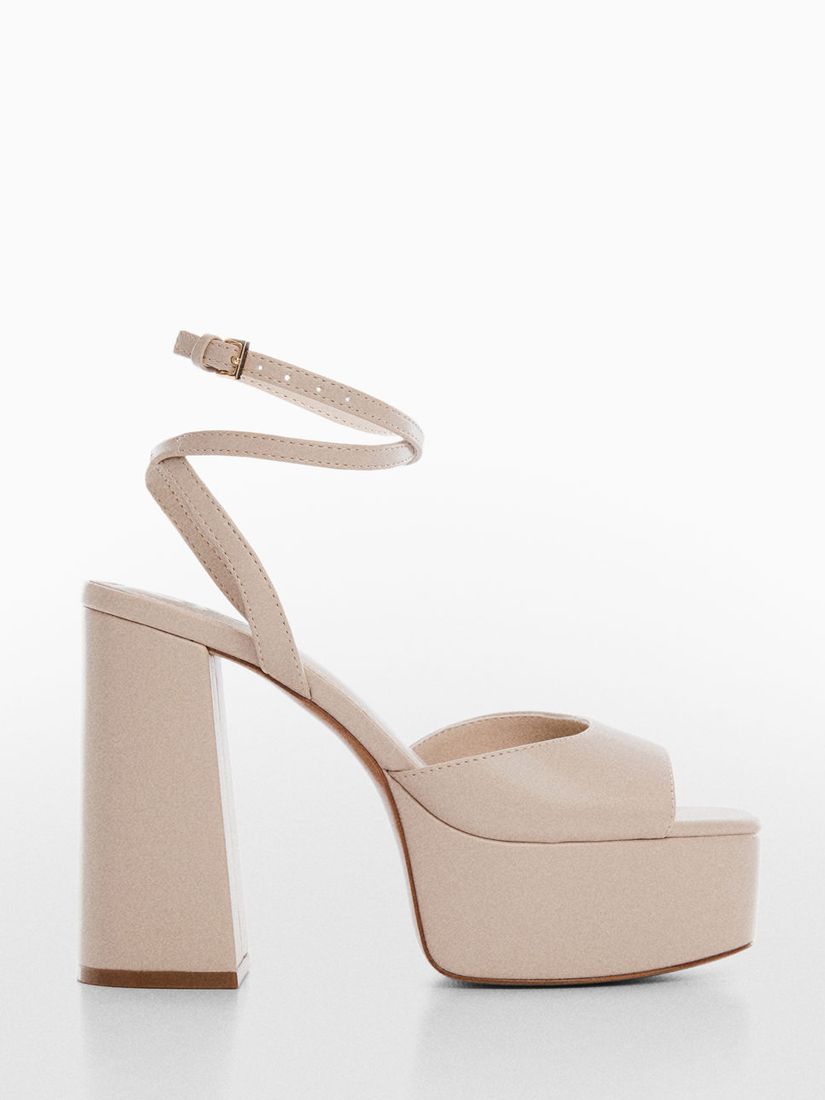 Mango Sou Platform Ankle Cuff Sandals, Light Beige at John Lewis