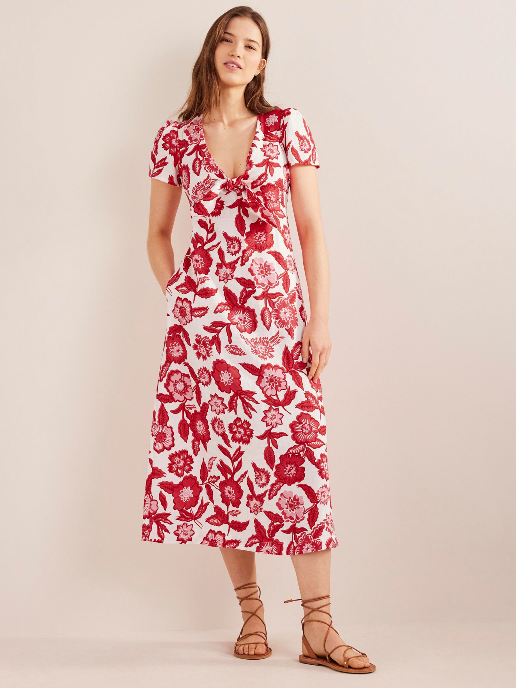 Boden Peony Bloom Linen Dress, Red