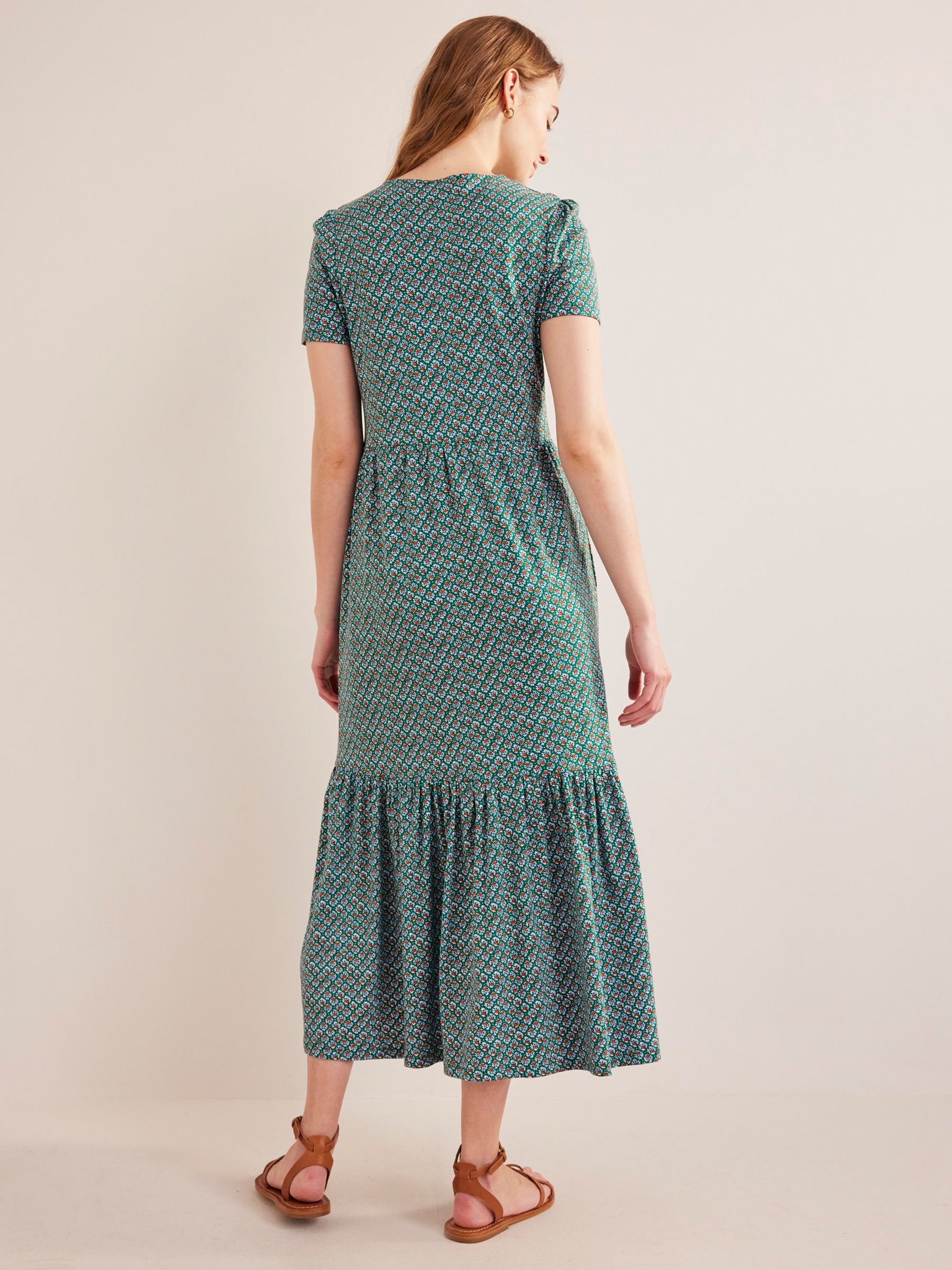 Boden Bloom Tiered Midi Dress, Bottle Green, 8