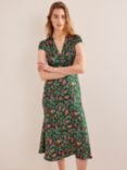 Boden Paisley Print Satin Empire Midi Tea Dress, Green