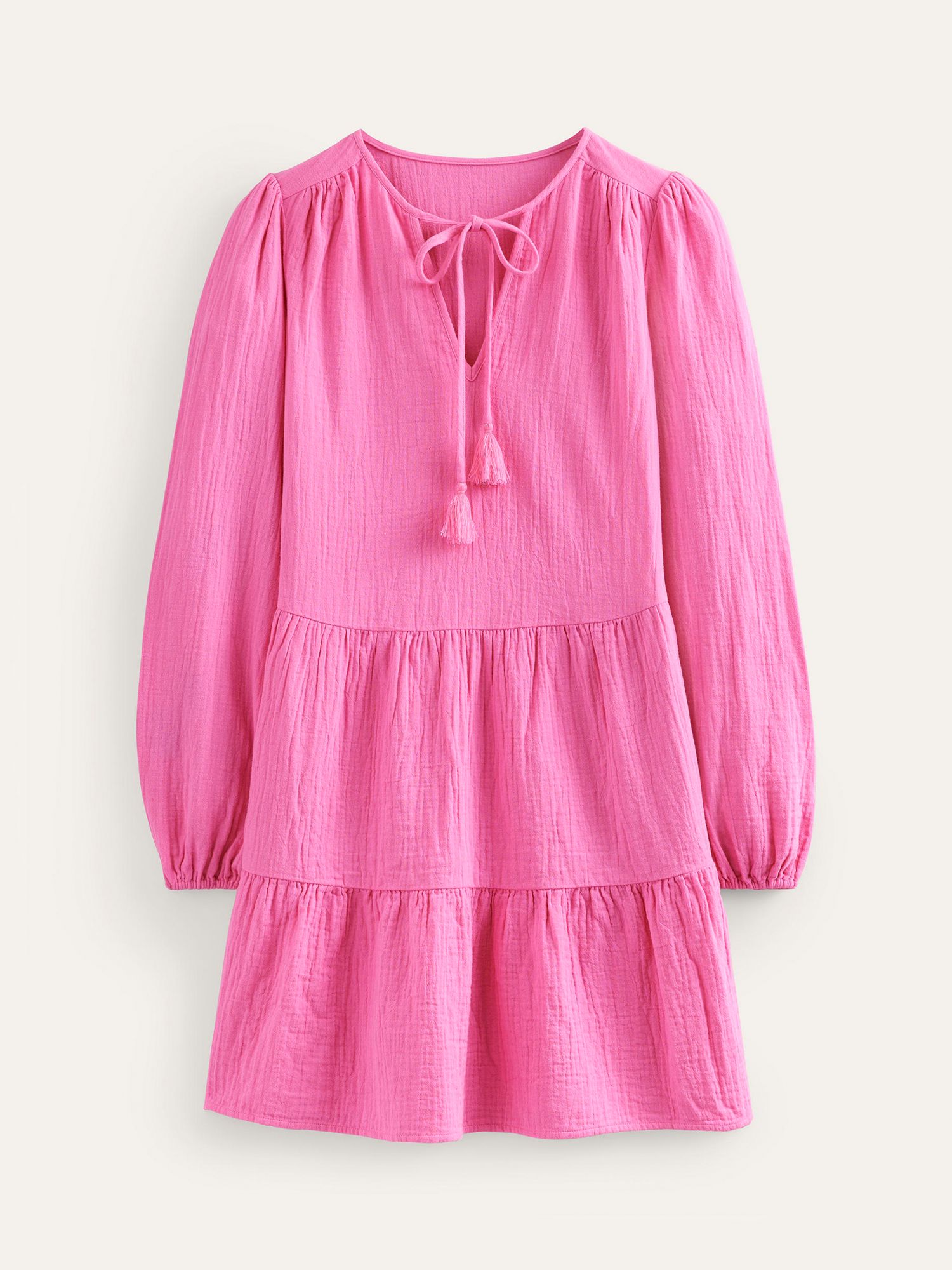 Boden Cheesecloth Tiered Mini Dress, Festival Pink at John Lewis & Partners