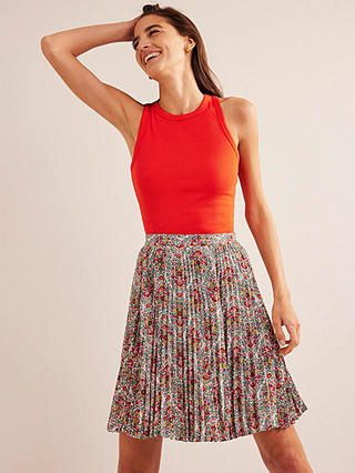 Boden Vine Terrace Mini Pleated Linen Skirt, Multi