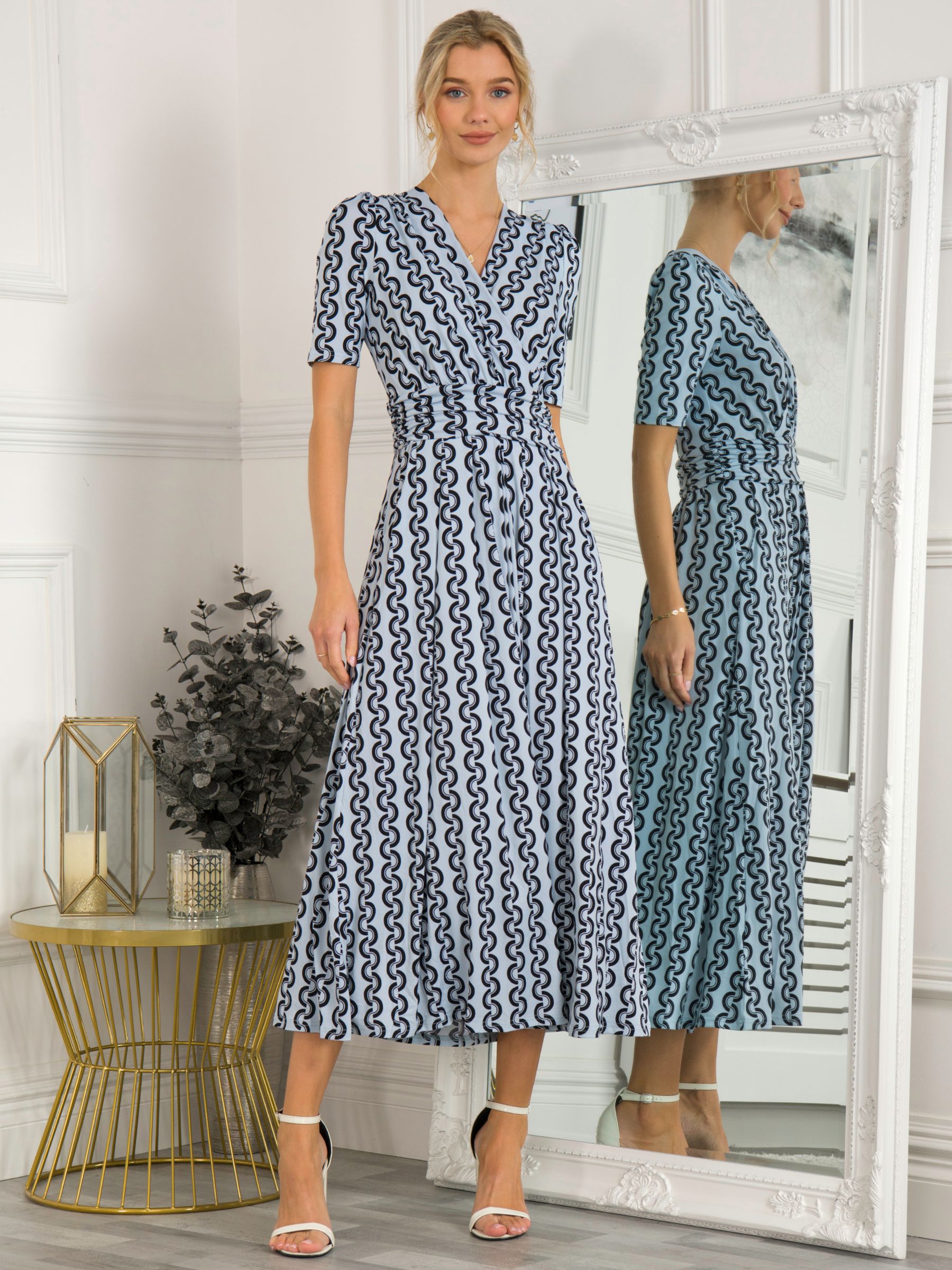Jolie Moi Rhaya Geometric Print Midi Dress, Light Blue