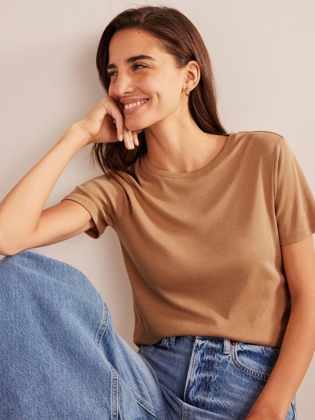 Boden Soft Touch Ribbed T-Shirt, Camel, XS
