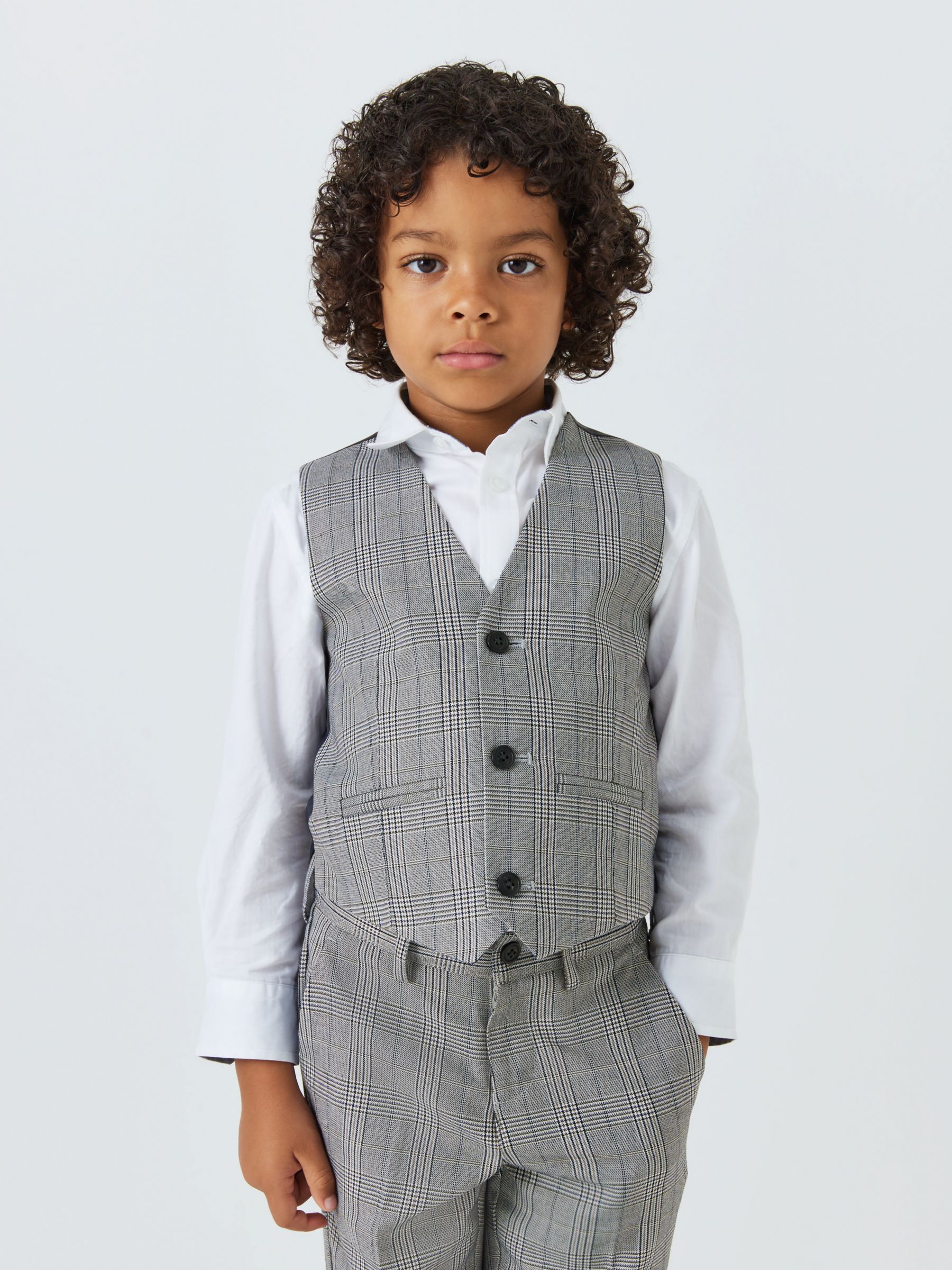 John Lewis Heirloom Collection Kids' Check Waistcoat, Grey at John ...