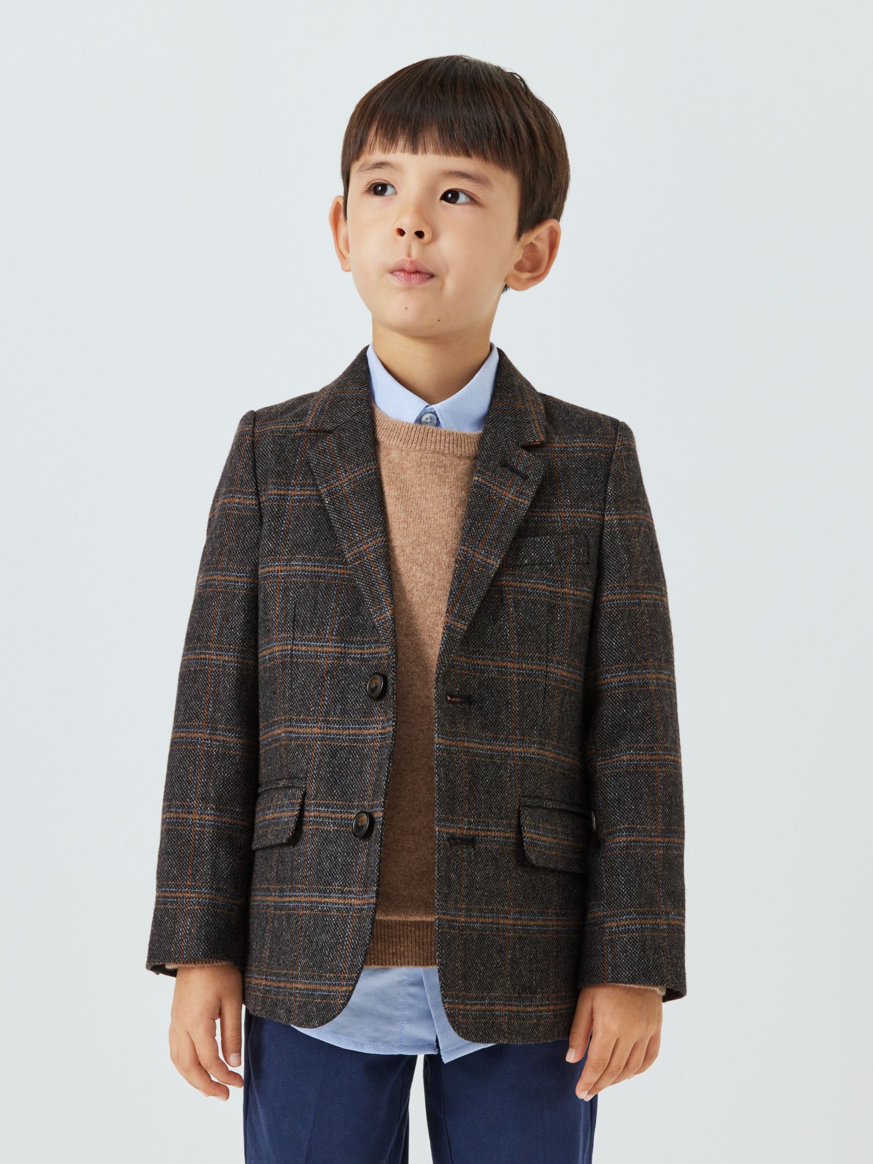 John Lewis Heirloom Collection Kids' Tweed Check Blazer, Grey, 13 years