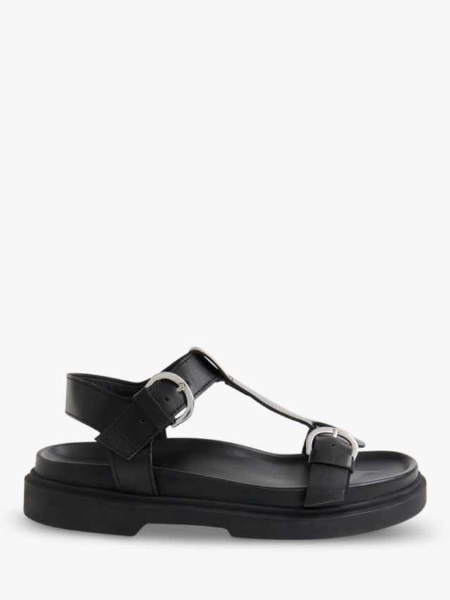 Whistles Porto Double Buckle Leather Sandals, Black, 4