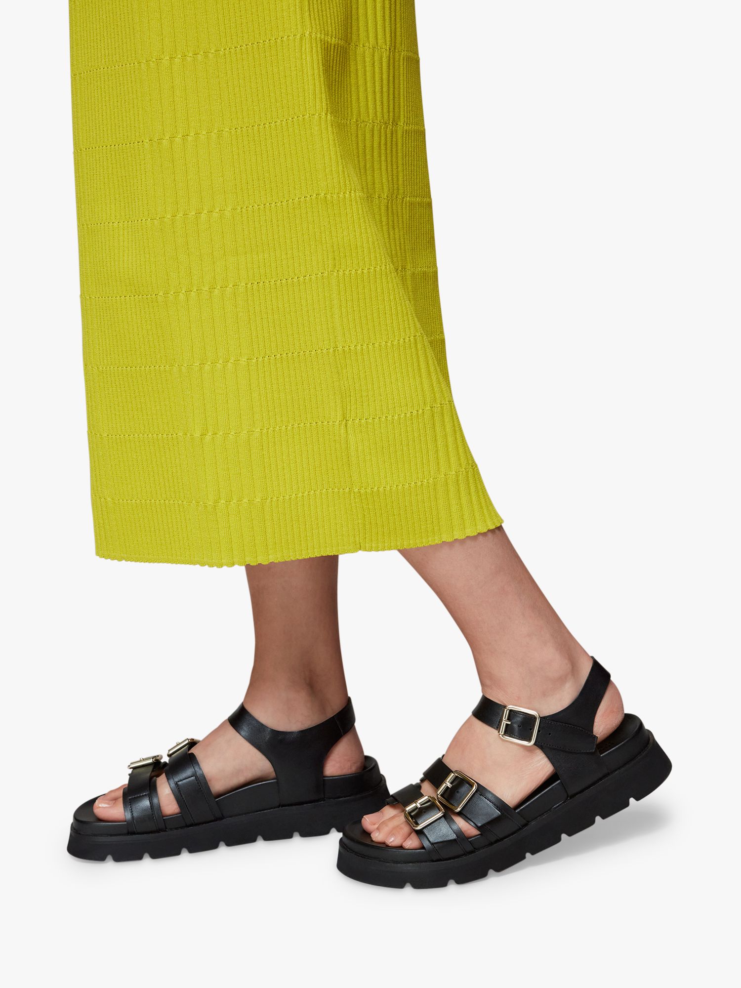 Whistles Jemma Leather Triple Buckle Sandals, Black at John Lewis