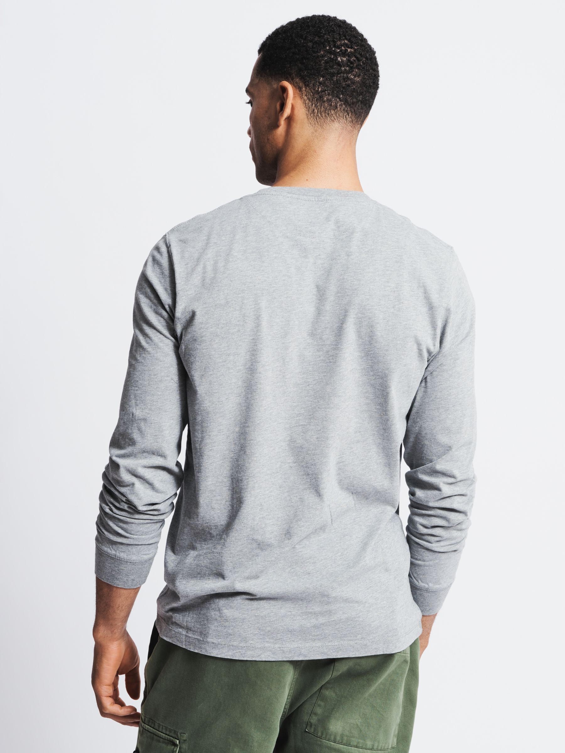Aubin Buttermere Long Sleeve Cotton Logo T-Shirt, Grey Marl, S