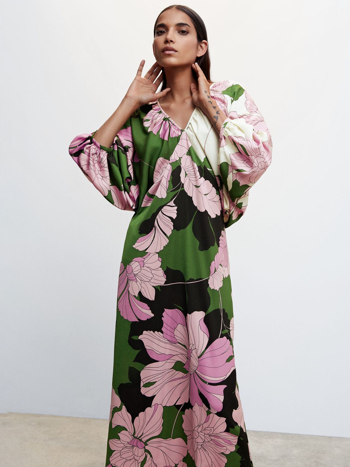 Mango Fresia-a Floral Print Dress, Green, 6