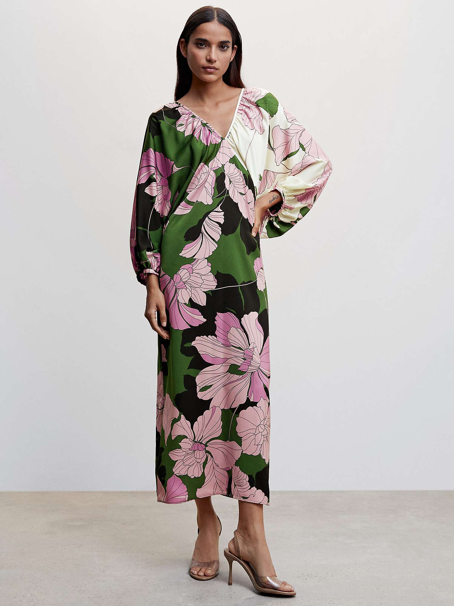 Mango Fresia-a Floral Print Dress, Green at John Lewis & Partners