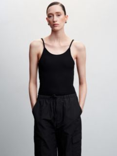 Mango Kim Ribbed Knit Strappy Vest Top, Black, XXS