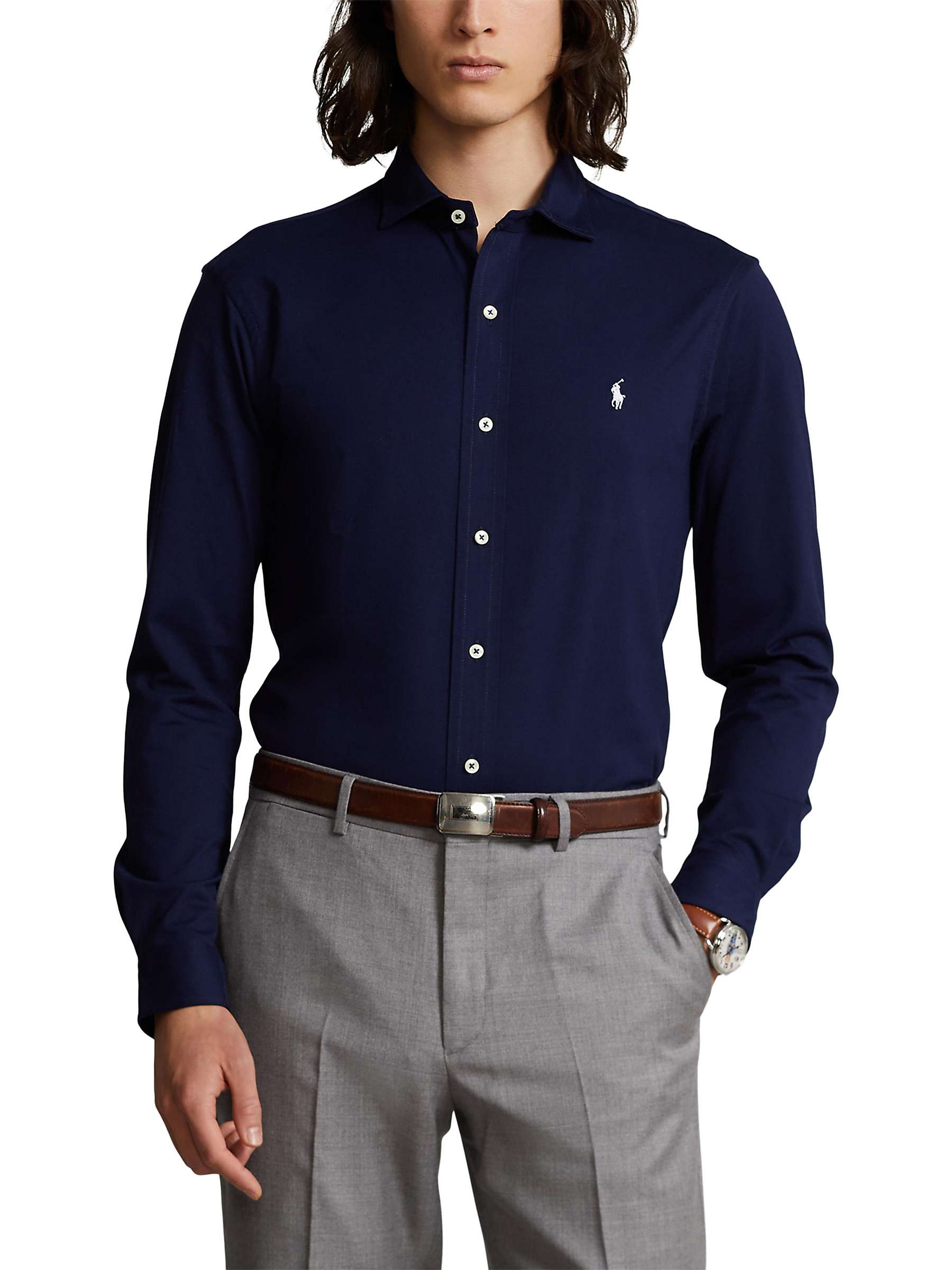 Polo Ralph Lauren Long Sleeve Cotton Shirt, Cruise Navy at John Lewis ...