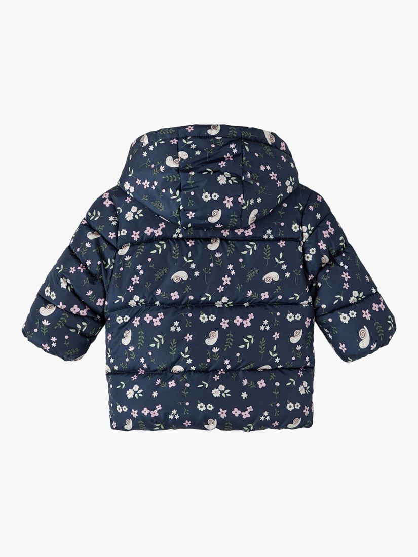 NAME IT Kids' Milena Floral Print Puffer Coat, Dark Sapphire, 1-2 months