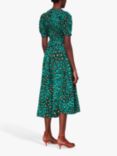 Whistles Painted Leopard Print Shirred Midi Dress, Green/Multi