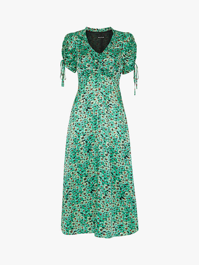 Whistles Pansy Meadow Silk Blend Midi Dress, Green/Multi