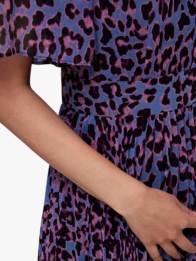 Whistles Animal Cheetah Pleat Midi Dress, Purple/Multi