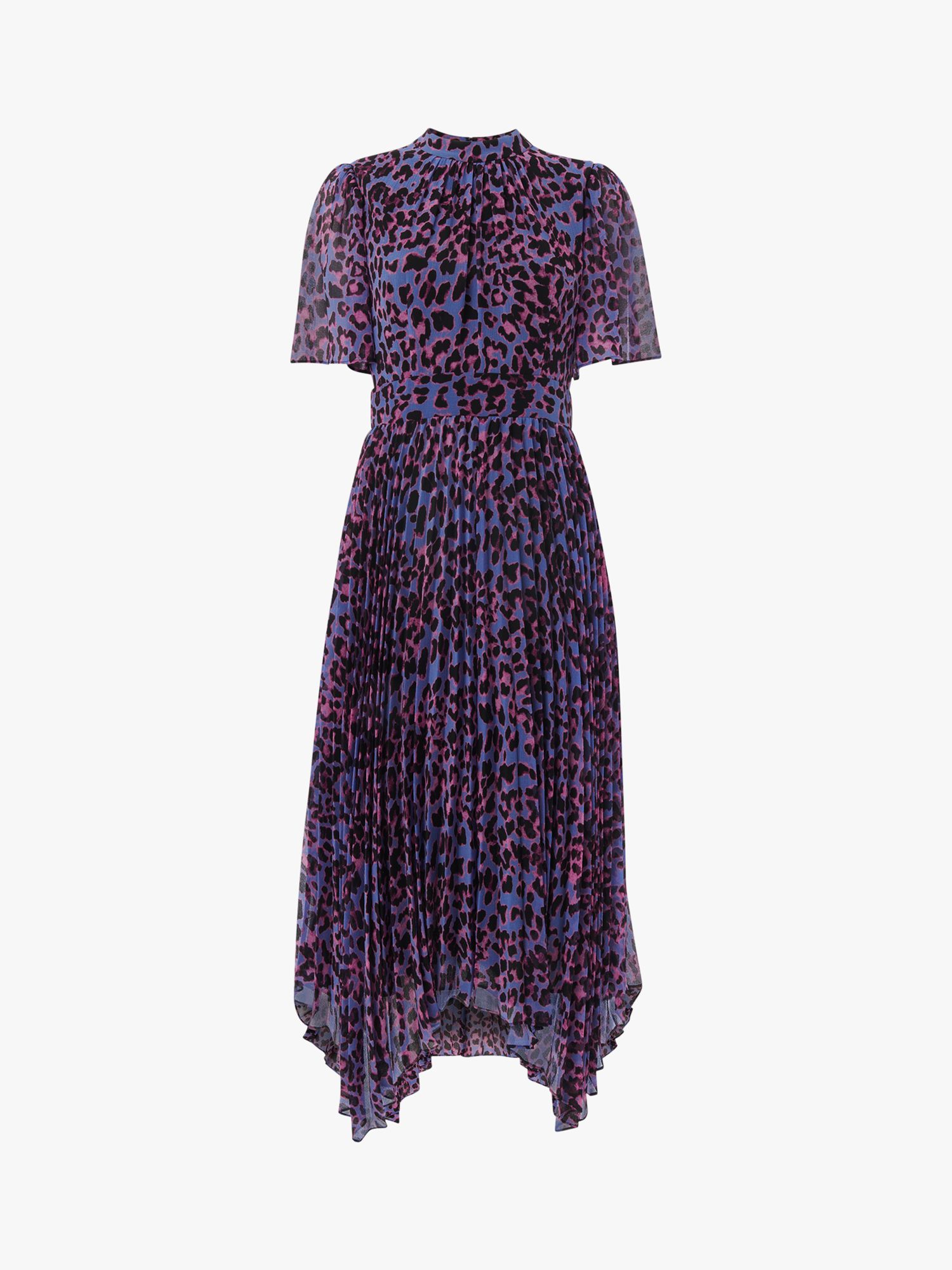 Whistles Animal Cheetah Pleat Midi Dress, Purple/Multi, 6