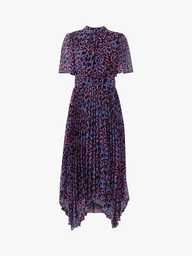 Whistles Animal Cheetah Pleat Midi Dress, Purple/Multi