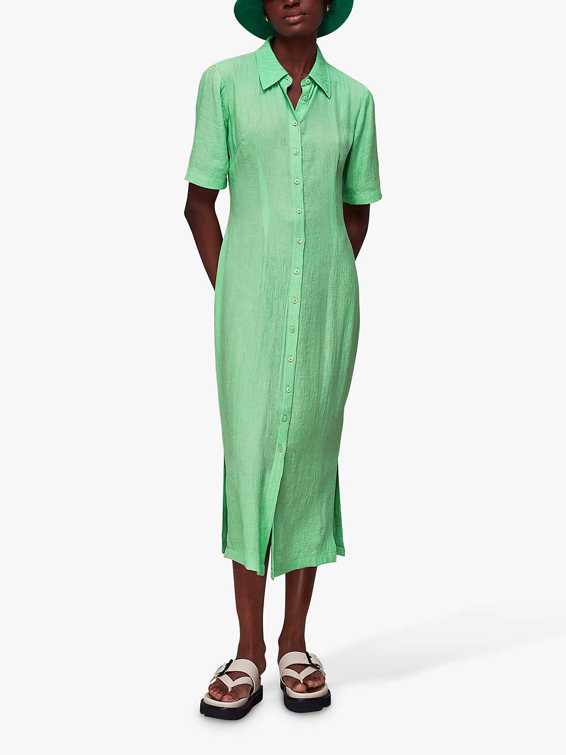 Buy Whistles Millie Midi Plisse Shirt Dress, Lime Online at johnlewis.com