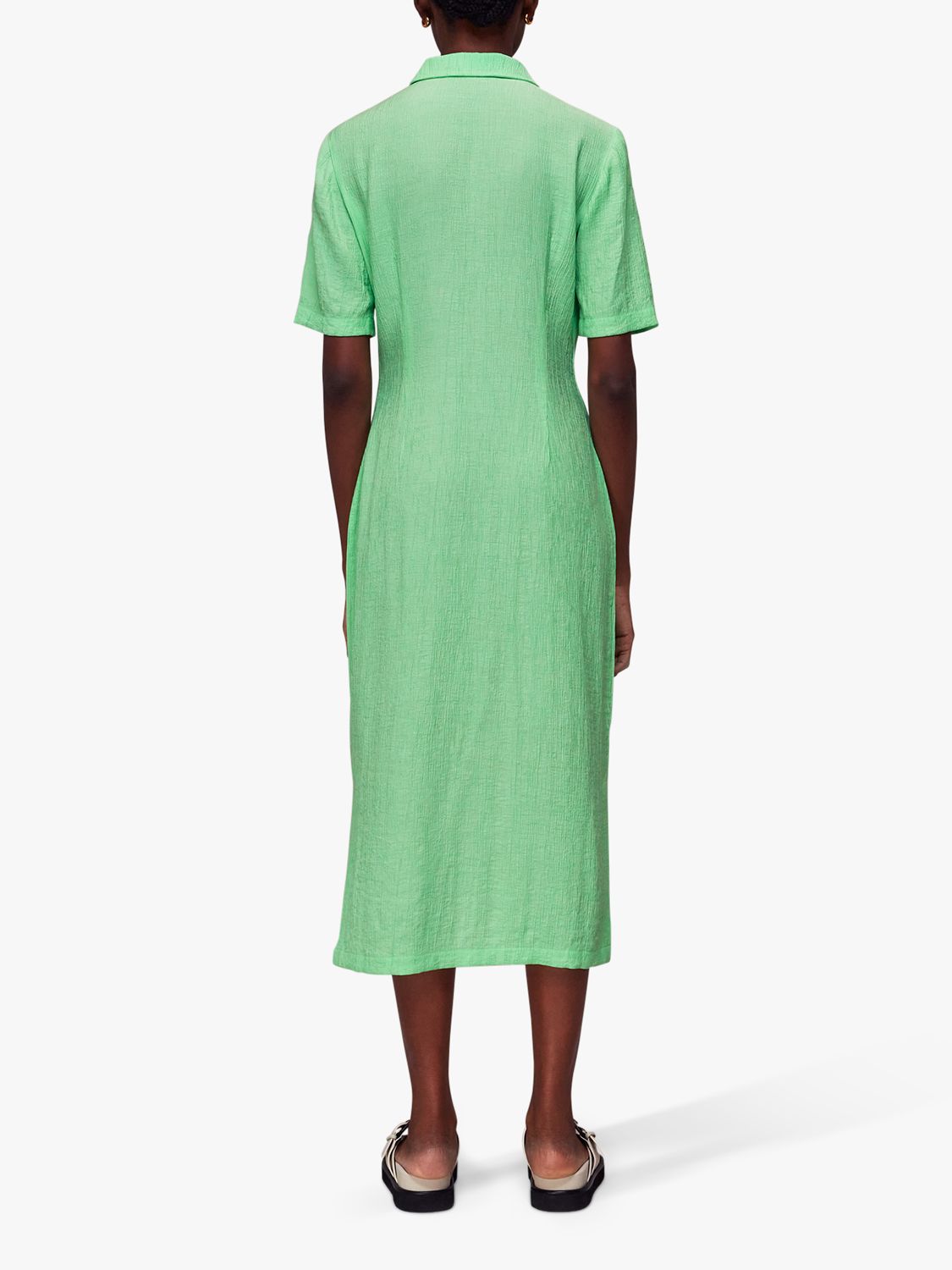 Whistles Millie Midi Plisse Shirt Dress, Lime at John Lewis & Partners