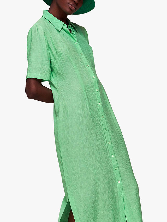Whistles Millie Midi Plisse Shirt Dress, Lime