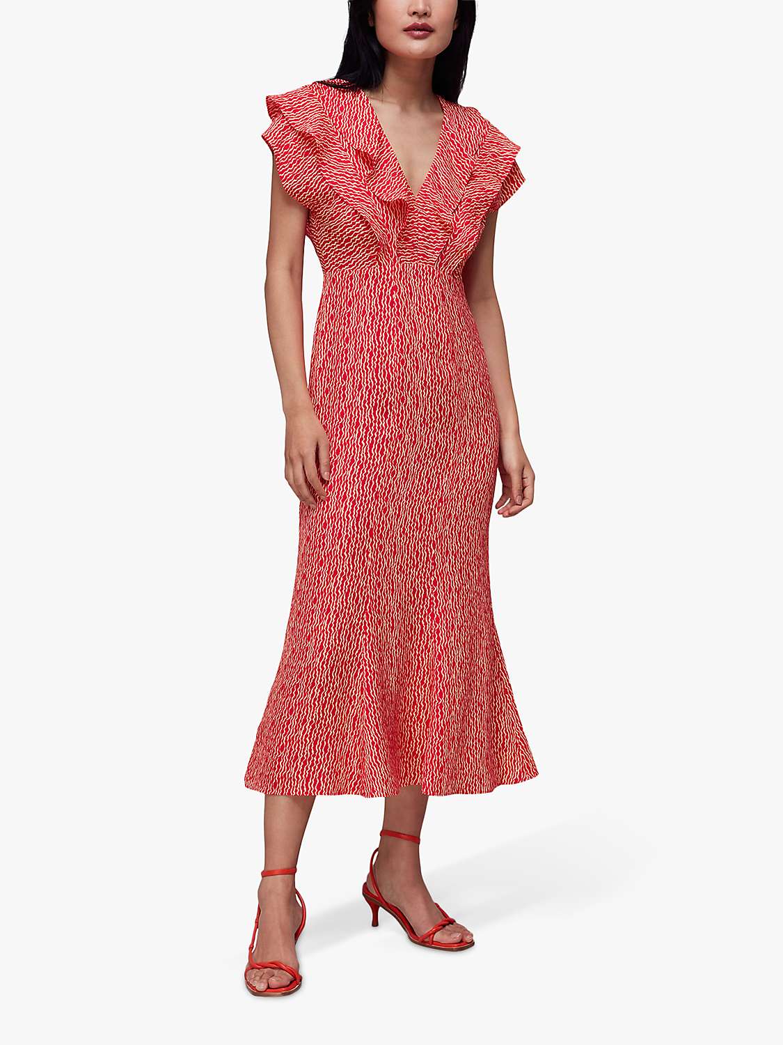 Buy Whistles Wiggly Lines Adeline Midi Dress, Red/Multi Online at johnlewis.com