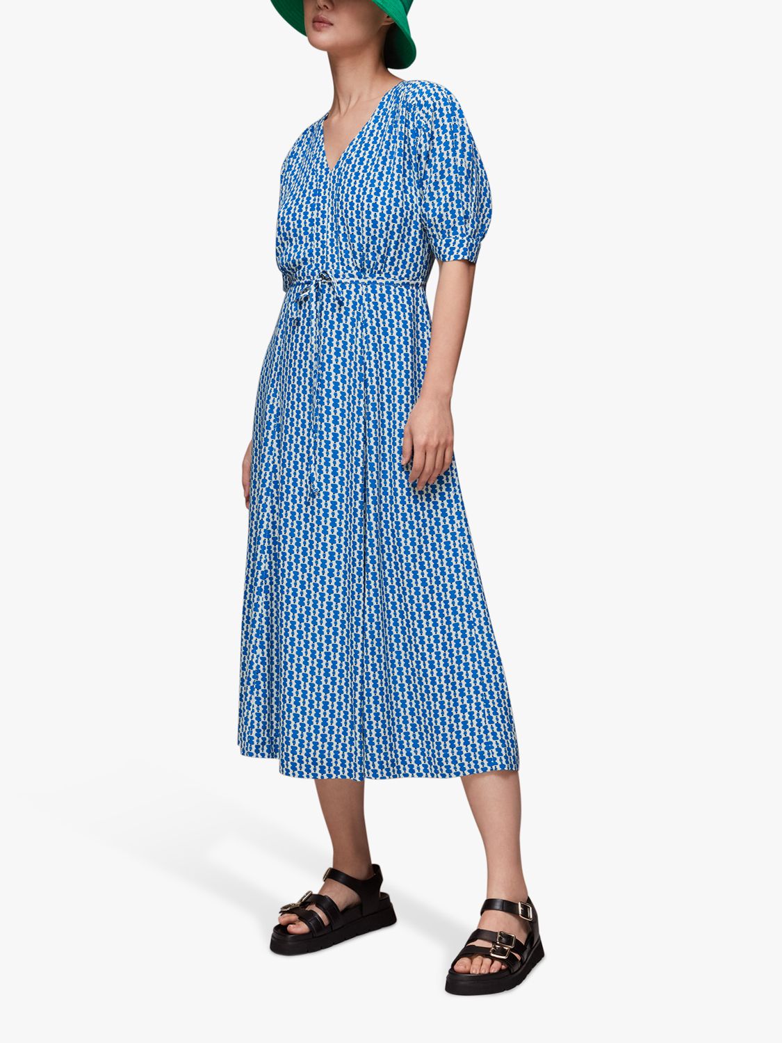 Whistles Vertical Stack Print Midi Dress, Blue/Multi, 6
