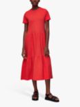 Whistles Tiered Organic Cotton Jersey Midi Dress, Red