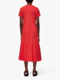 Whistles Tiered Organic Cotton Jersey Midi Dress, Red