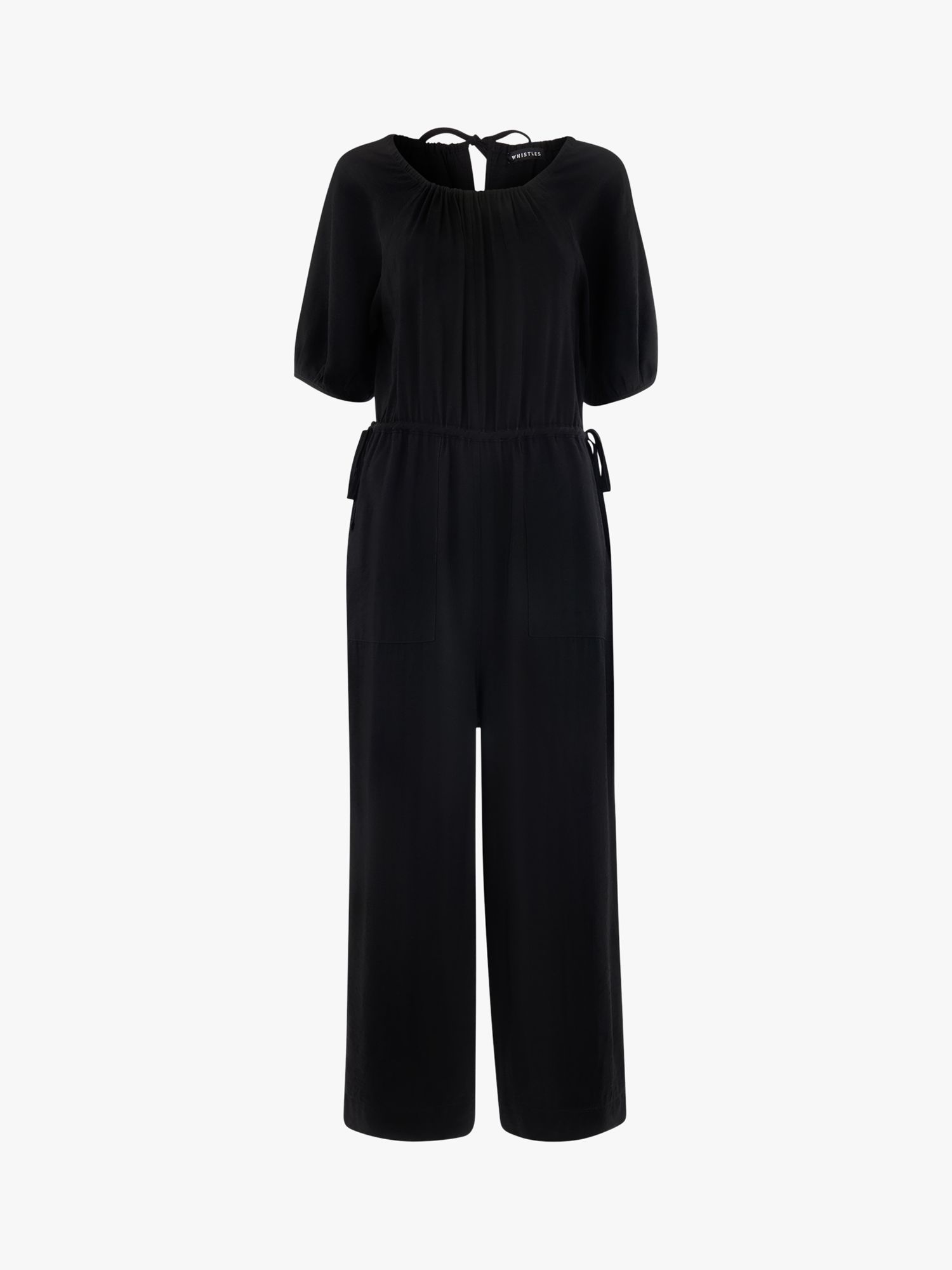 Whistles Melissa Gathered Neck Jumpsuit, Black at John Lewis & Partners