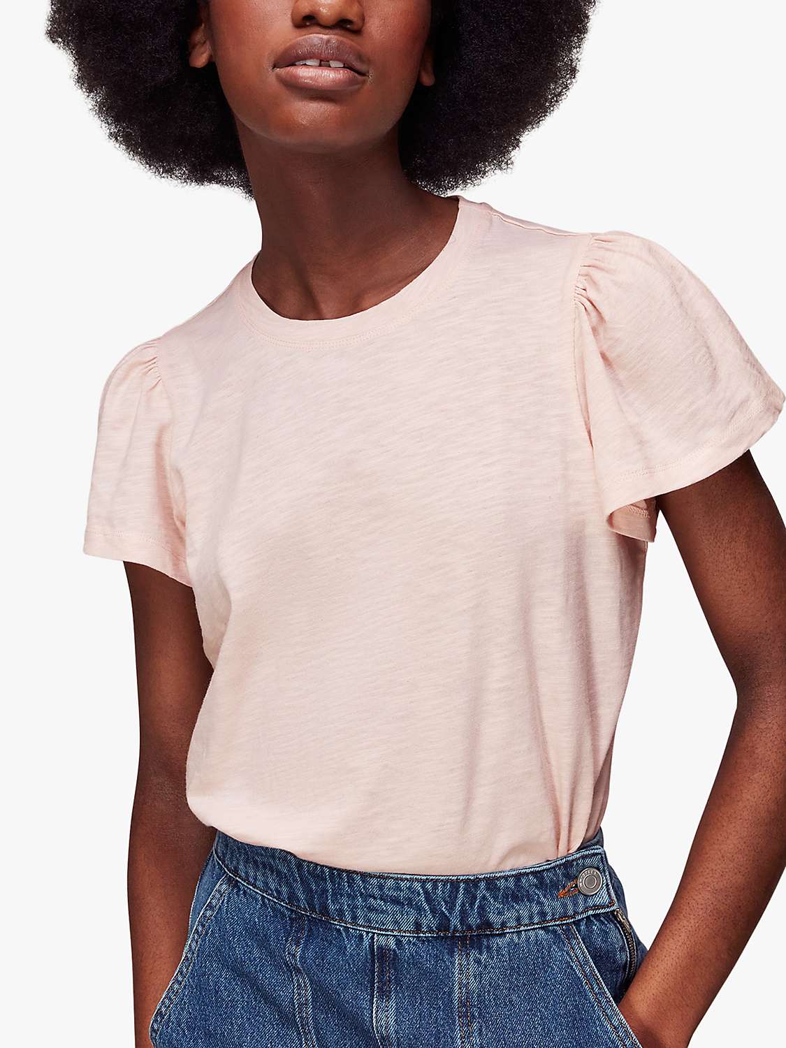 Buy Whistles Cotton Frill Sleeve Top, Pale Pink Online at johnlewis.com