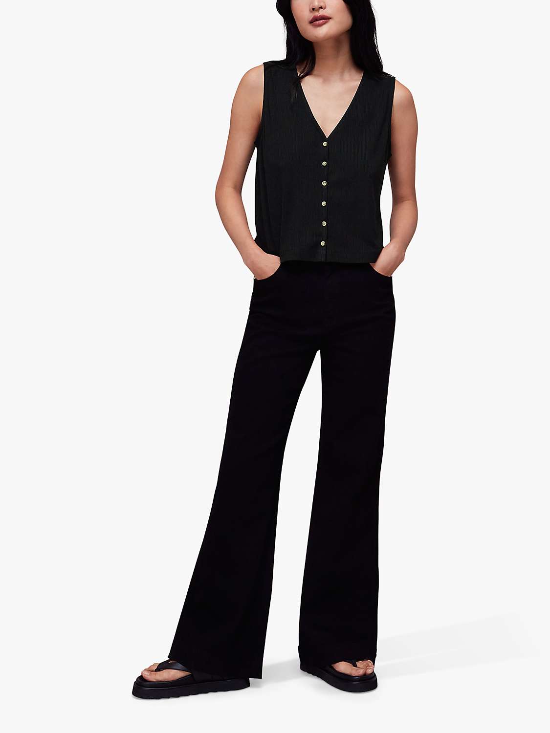 Buy Whistles Button Front Rib Tank Top, Black Online at johnlewis.com