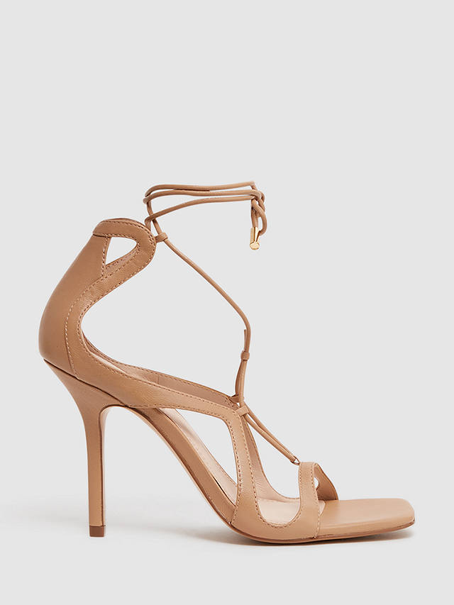 Reiss Kate Cross Strap High Heel Leather Sandals, Biscuit