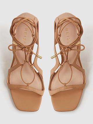 Reiss Kate Cross Strap High Heel Leather Sandals, Biscuit