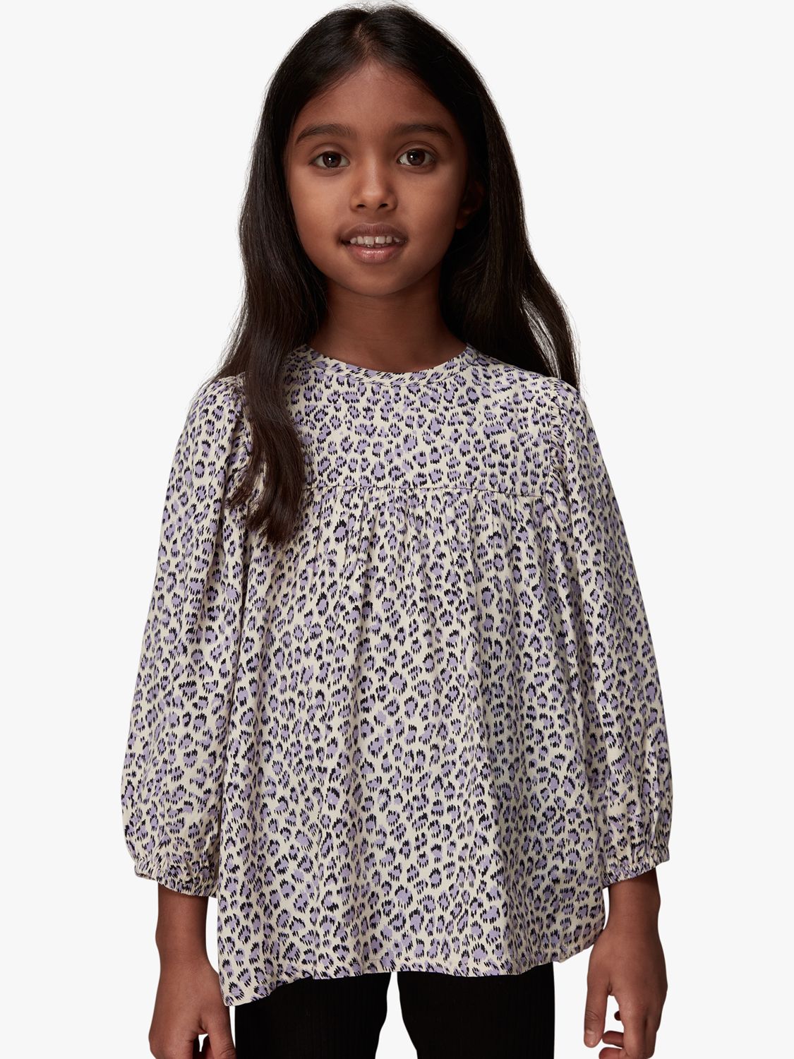 Whistles Kids' Wren Dashed Leopard Print Long Sleeve Top, Lilac/Multi ...