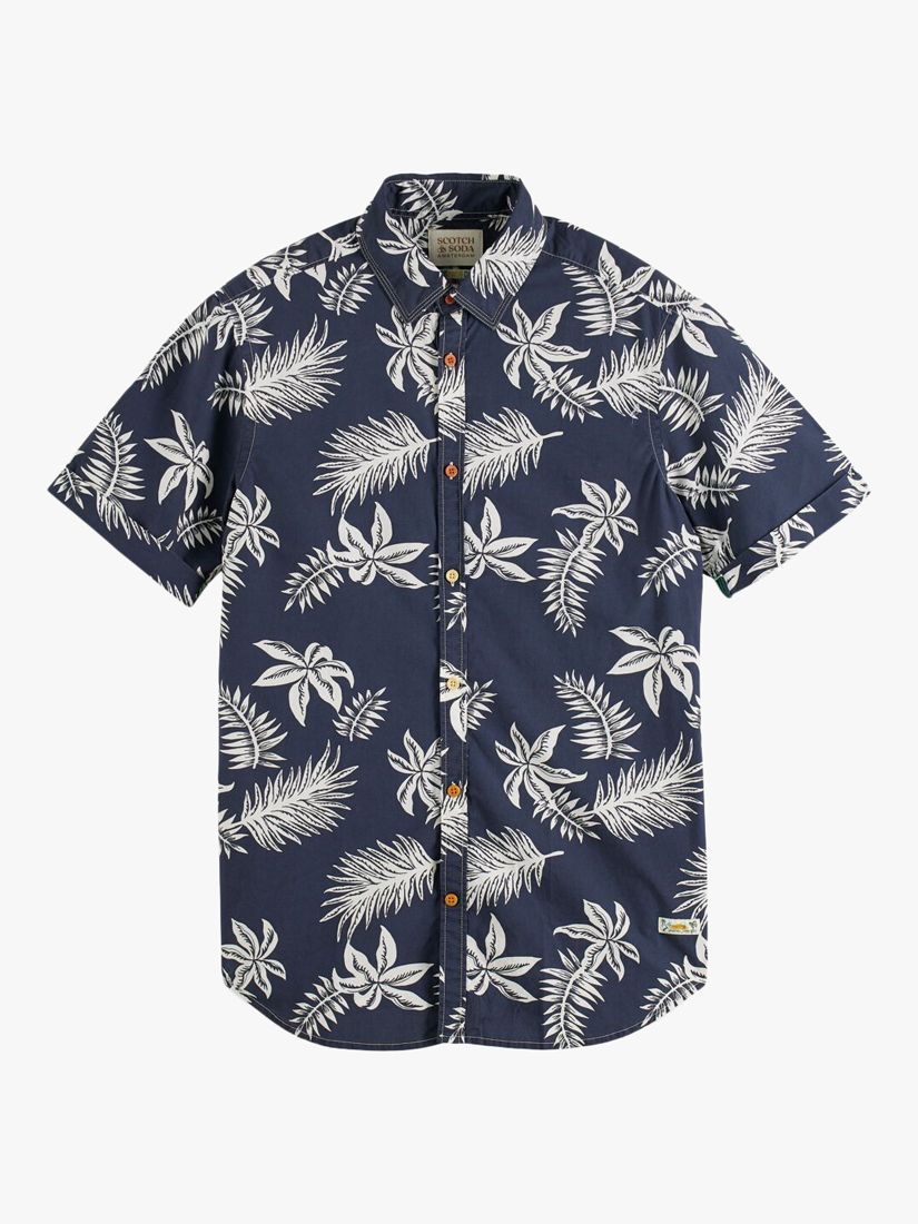 Scotch & Soda Short Sleeve Poplin Shirt, 5818 - Navy Leaf at John Lewis ...