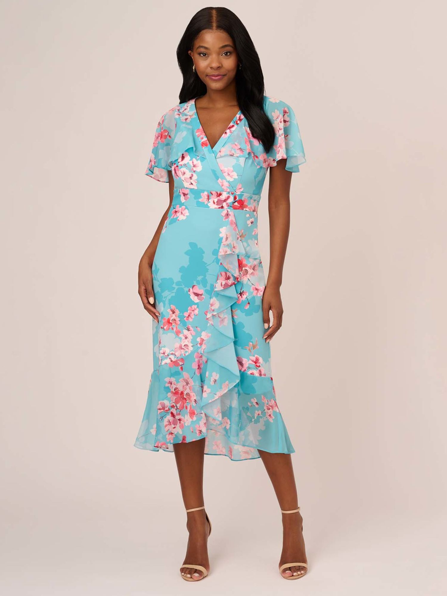 Adrianna Papell Floral Printed Midi Dress Blue Multi 6