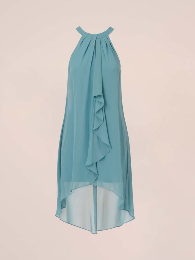 Adrianna Papell Chiffon and Jersey Frill Dress, Moody Aqua, 6