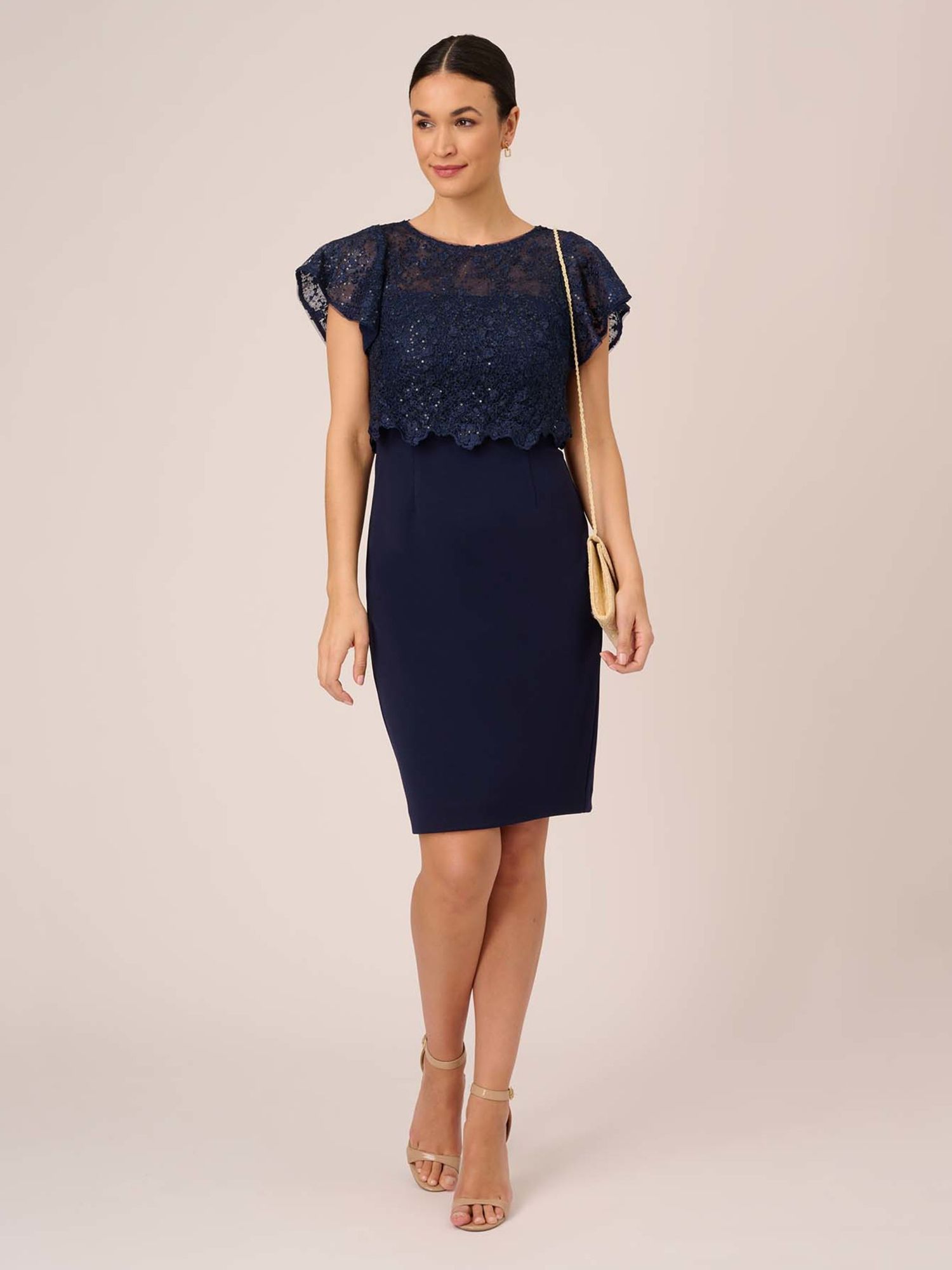 Adrianna Papell Sequin Cape Dress Navy 6