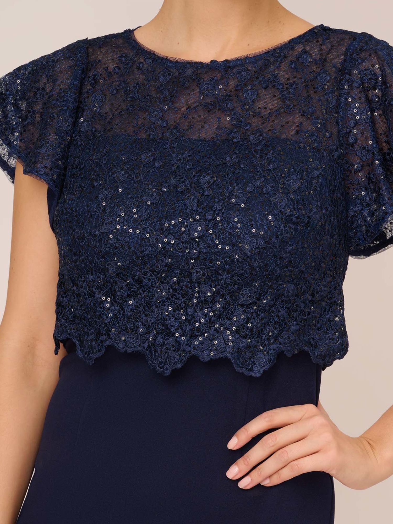 Adrianna Papell Sequin Cape Dress Navy 6