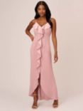 Adrianna Papell Satin Crepe Ruffle Front Maxi Dress, Steel Rose