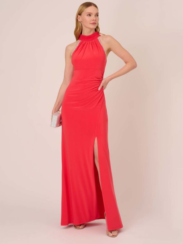 Adrianna Papell Embellished Jersey and Chiffon Maxi Dress, Red