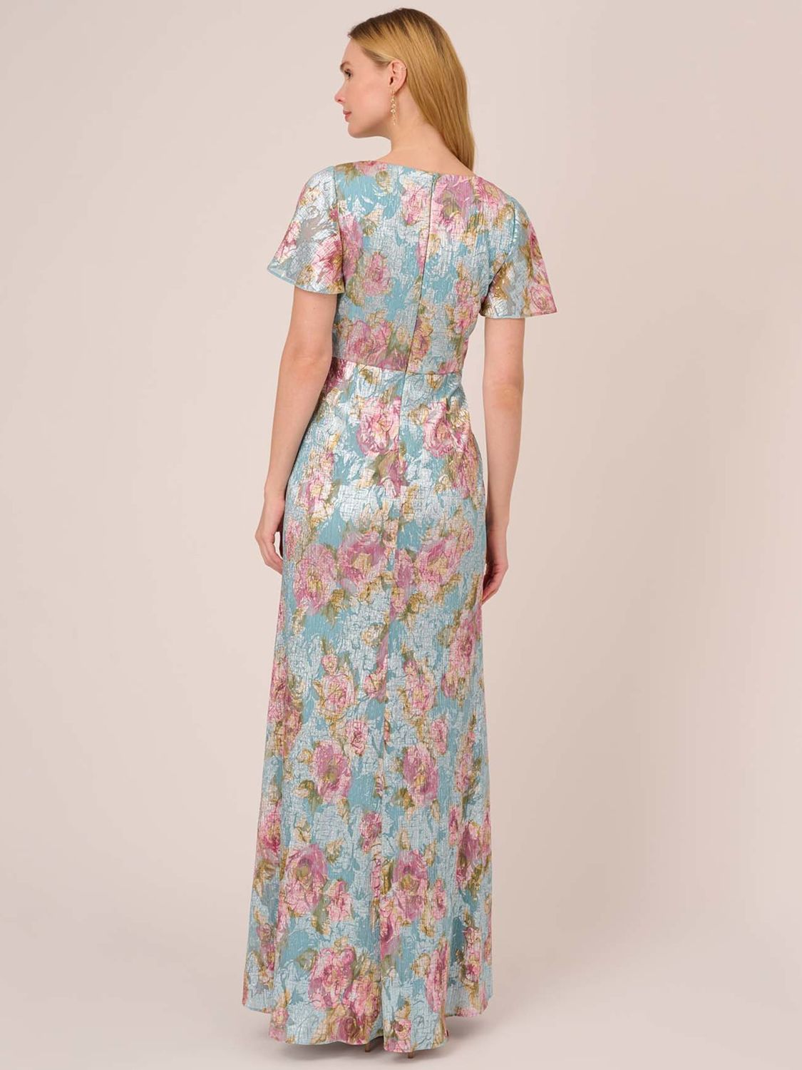 Adrianna Papell Foiled Mesh Floral Maxi Dress Mint Multi at John