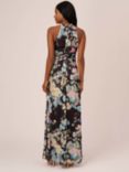 Adrianna Papell Floral Chiffon Halter Neck Maxi Dress, Black/Multi, Black/Multi