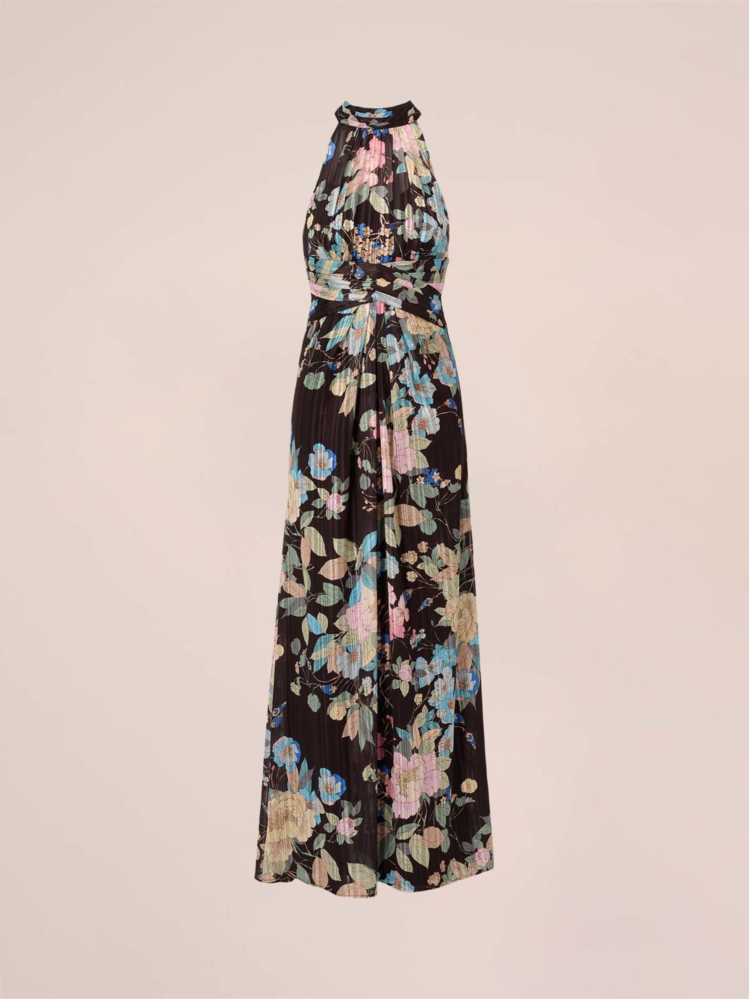 Adrianna Papell Floral Chiffon Halter Neck Maxi Dress, Black/Multi, 12